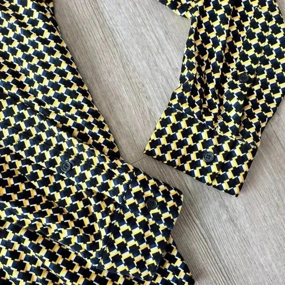 Mens Forever 21 Yellow/Black Printed Long Sleeve Shirt - M - Picture 3 of 5